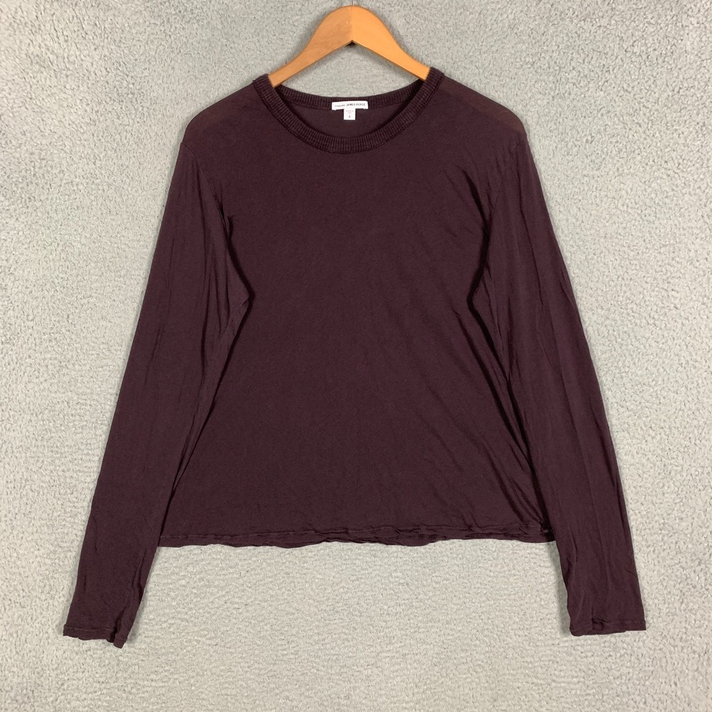 James Perse Shirt Top Women's 4/XL Burgundy‎ Long Sleeve Ribbed Crewneck Cotton